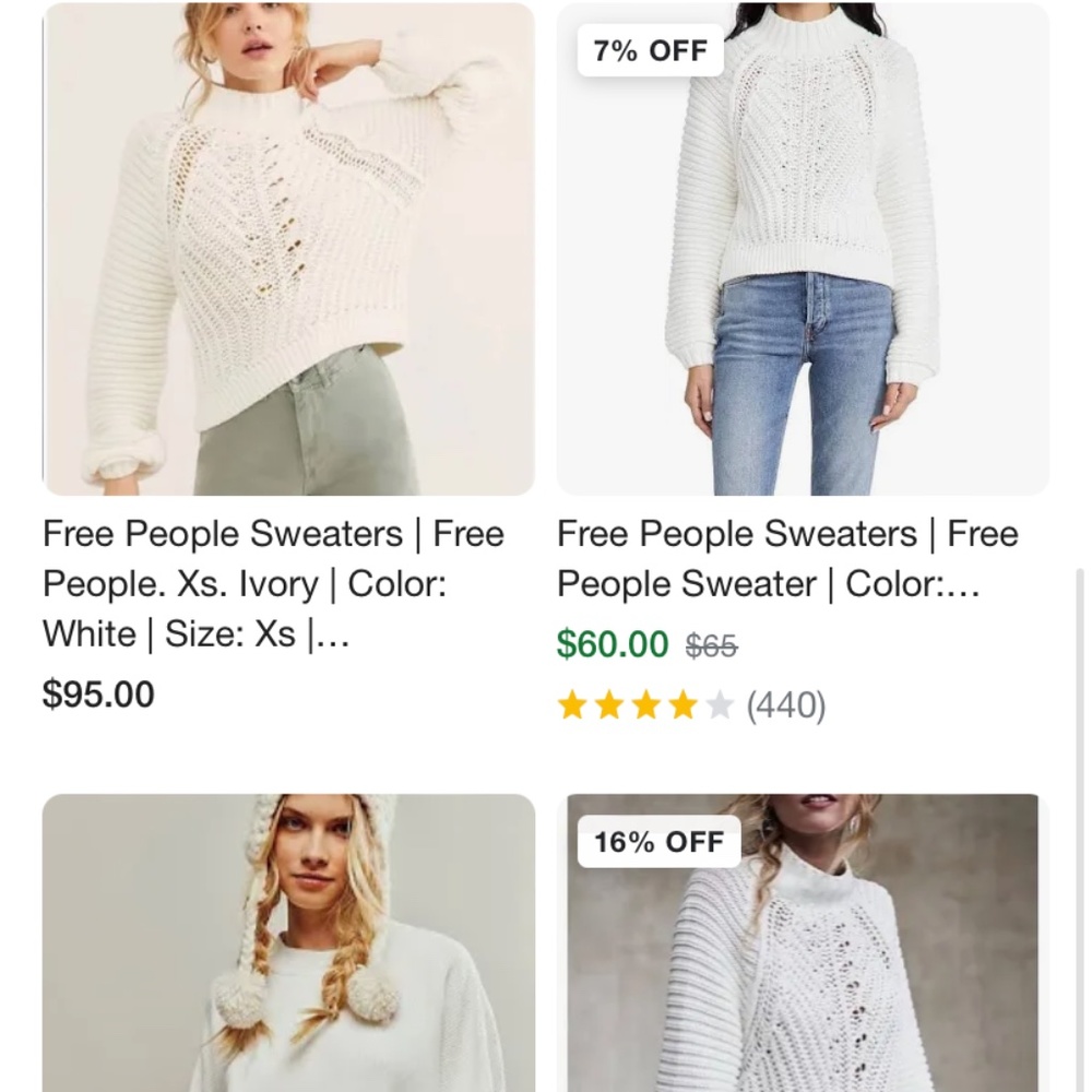 Free people ivory sweetheart mock neck sweater Sz XS - Picture 6 of 6
